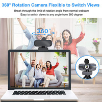 Kamera Web Laptop Rotasi Full HD 1080P dengan Mikrofon Bawaan Sensor CMOS Penutup Privasi Antarmuka USB 2.0 Sudut Lebar 90 Derajat