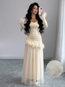 <span class=keywords><strong>Abito</strong></span> Floreale Primaverile e Autunnale, Gonna <span class=keywords><strong>a</strong></span> Veste, Vita Alta, Linea <span class=keywords><strong>A</strong></span>, Slim, Stile Coreano, <span class=keywords><strong>Elegante</strong></span> con <span class=keywords><strong>Balze</strong></span>, <span class=keywords><strong>Abito</strong></span> in Rete con Cuciture - Product Image 6