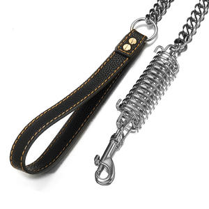 <span class=keywords><strong>Heavy</strong></span> <span class=keywords><strong>Duty</strong></span> Gold Cuban Curb Link Kette 14mm Edelstahl Hund Sicherheits leine Puffer Feder Echtes Leder Griff Hunde leine - Product Image 5