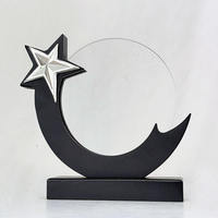 Trophées personnalisés en cristal en forme de cercle, base en bois en forme d'étoile, or, argent, cuivre, trophée rond en cristal