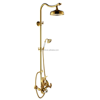 X8635R3BSGD modèle de luxe cygne forme couleur or plaqué laiton matériel exposé bain douche robinet artistique pluie ensemble de douche