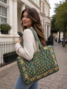Grands sacs de voyage en coton à motifs floraux, sacs de week-end en tissu matelassé imprimé, pour femmes, cadeaux de vacances, lot de 2 pièces - Product Image 2