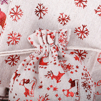 Sac en coton et lin en gros pour Noël, avec cordon de serrage, écologique, motif Père Noël, renne, flocon de neige, pochette cadeau haute capacité