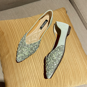 Women's Casual <strong>Flat</strong> <strong>Shoes</strong> with Pointed <strong>Green</strong> Slip-On Closure Durable for Spring Summer Autumn Winter - Product Image 2
