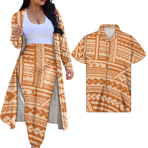 हवाई प्रिंट जोड़ा वस्त्र पोशाक और शर्ट महिलाओं 2 टुकड़ा पैंट सेट Aloha पोलेनीशियाई सामोन डिजाइन युगल मिलान कपड़े - Product Image 4