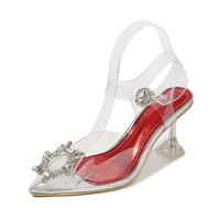 Sapatos de salto alto transparentes, sapatos da moda super glamórosos com pontas cravejadas de diamantes, sexy, transparente
