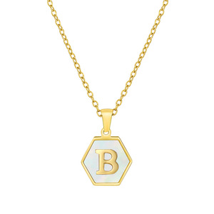Collar con Colgante Hexagonal de Acero Inoxidable con Baño de Oro PVD e Inicial |   Joyería Personalizada con Incrustaciones de Concha Blanca, Impermeable e Hipoalergénica - Product Image 3