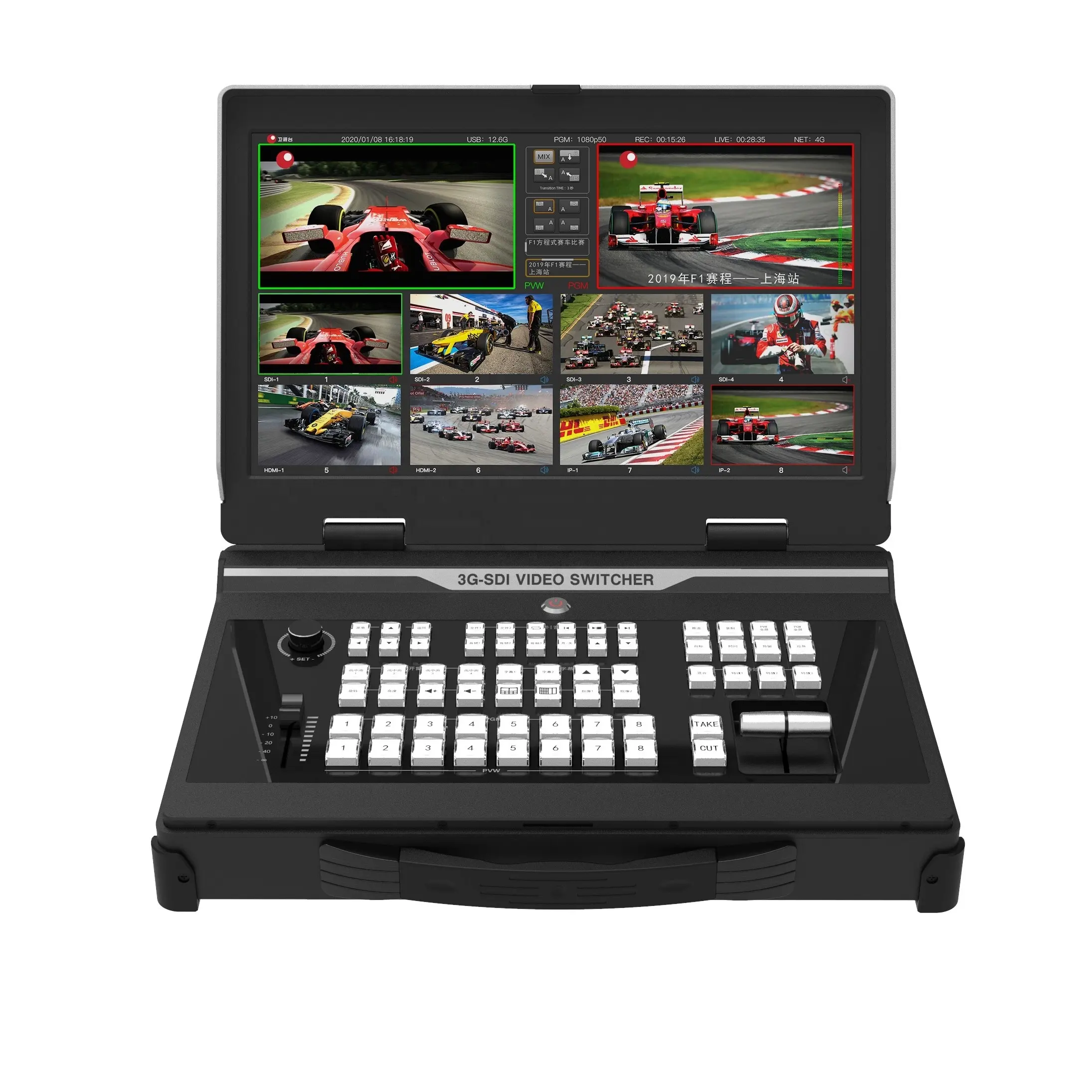New design chroma key support multi cameras SDI/H DMI/USB3.0 recording and live production 8 channel video switcher