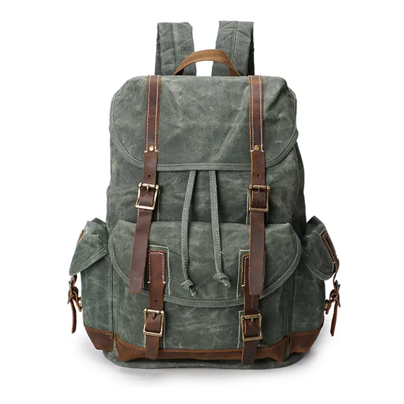 Manufacturer Custom Vintage Camping Outdoor Hiking Travel Back Pack Rucksack Backpack Waxed Canvas Bag For Men