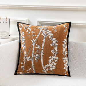 Sarung Bantal Hias Jacquard Farmhouse Oblong Rectangle Chenille Motif Bunga - Product Image 6