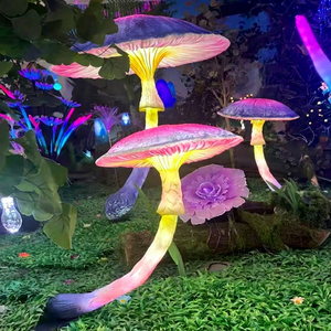 Ensemble de lumières décoratives LED en forme de champignons bleu violet, en résine peinte à la main, pour jardin et parc extérieurs - Product Image 1