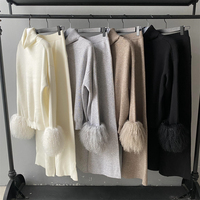 Vente en gros de tricots et pantalons en laine ensemble pull deux pièces poignets en fourrure de Mongolie véritable pull en laine tricoté de luxe pour l'hiver pour femmes