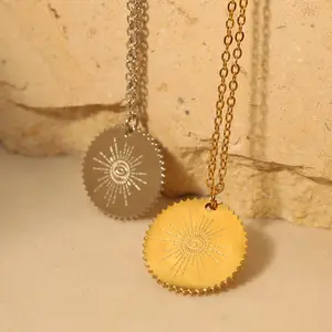 Simple Fashion Design Jewelry For Women 2023 Vintage New Stainless Steel Sun Pendant Thin Chain Necklace Stainless Steel Acc