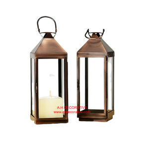 Lot de 2 lanternes à bougie T Light en cuivre classique pour décor à la maison avec poignée pour la décoration de Noël bougeoir fait main - Product Image 1