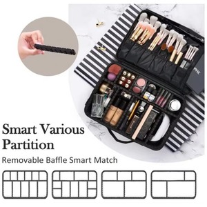 Échantillon gratuit : Grande trousse de maquillage, trousse de toilette, boîte à cosmétiques en tissu Oxford, boîte de rangement pour cosmétiques avec 2 couches et bandoulière en Y. - Product Image 4