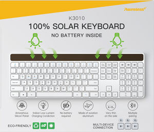 Clavier sans fil rechargeable en aluminium ultra fin et léger pour bureau, maison, PC, ordinateur portable, iOS//Android - Product Image 4