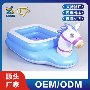 สระน้ำเป่าลมรูปยูนิคอร์นทรงสี่เหลี่ยมพร้อมพนักพิง วัสดุ PVC สำหรับเด็กเล่นน้ำกลางแจ้ง ใช้ในบ้านและสวน - Product Image 2