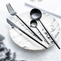 Ensemble de couverts en acier inoxydable 304 noir mat, qualité alimentaire, durable, design élégant, style portugais, pour mariage