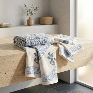 Juego de Toallas de Algodón Estilo Vintage, 1 Toalla de Baño y 2 Toallas de Mano, Secado Rápido, Diseño Floral Estampado a Mano, Rectangulares, para el Hogar - Product Image 3