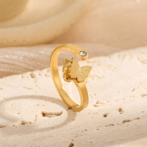 18 fu 18K altın kaplama buzlu kelebek kolye paslanmaz çelik kolye küpe yüzük bileklik kadınlar moda takı setleri - Product Image 5