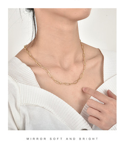 Unisex French Ladies Style Gold-Plated Brass Jewelry Trendy Wedding Necklaces Inspired by Paper Clip Thick Link <b>Chain</b> Necklace - Product Image 4