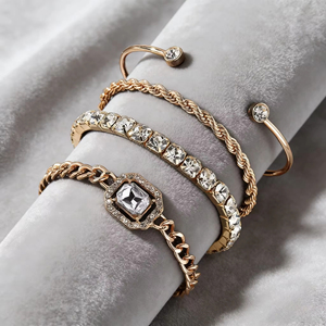 Hot Sell Vintage Gold Plated Square Diamond <b>Adjustable</b> <b>Bracelet</b> Bangles Set High Polished Charm Gold <b>Bracelet</b> for Women Jewelry - Product Image 3