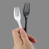 Fourchettes à fruits modernes en plastique PS à 4 dents, jetables, avec cuillère, emballées individuellement pour la vente à emporter et l'usage commercial