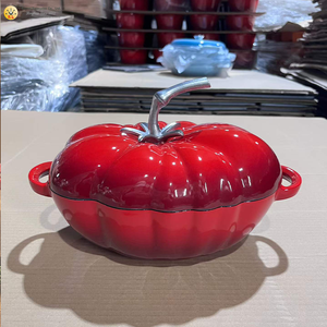 Vente en gros de cocottes en fonte émaillée personnalisées de 27 cm, grande capacité, en forme de tomate, résistantes au four, multifonctionnelles pour Thanksgiving - Product Image 3