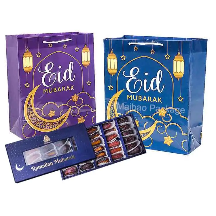 Kunden spezifisches Design Eid Mubarak Pralinen paket Islamische Gunst daten Ramadan Kareem Nacht geschenk Muslim Holiday Geschenk Papiertüten