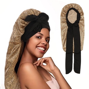 Chapeau de nuit en soie de luxe extra long avec large bande pour femmes aux <span class=keywords><strong>cheveux</strong></span> longs <span class=keywords><strong>bouclés</strong></span>, <span class=keywords><strong>bonnet</strong></span> de nuit en satin léopard pour tresses, perruques, dreadlocks - Product Image 5
