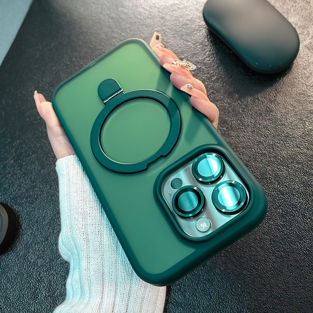 With Lens Film Protect Back Cover  Metal Holder Magnetic Charging Mobile Phone Case for IPhone 17 17Pro16 16 Pro Max