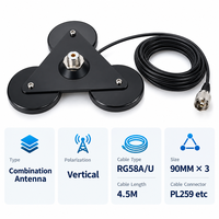 FEIYIXUN Support d'antenne polarisée verticale triple magnétique SO239 pour radios de voiture et de camion avec câble RG58A/U de 4,5 m et prise PL259