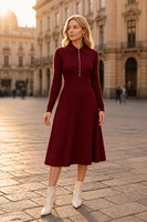 Robe en tricot pour femme avec logo personnalisé, col polo, manches longues, couleur unie, décontractée, hiver, mélange acrylique, usine OEM & ODM