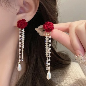 <span class=keywords><strong>Orecchini</strong></span> Pendenti in Lega di Zinco con Cristalli, Strass, <span class=keywords><strong>Perle</strong></span> Geometriche Imitate e Nappine, Stile Retrò Francese, Bordeaux, Lusso Leggero Unisex - Product Image 1