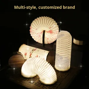 <span class=keywords><strong>Lampe</strong></span> de nuit LED en bois pliable réversible, cadeau créatif pour la fête de la mi-automne, personnalisation d'accordéon - Product Image 4