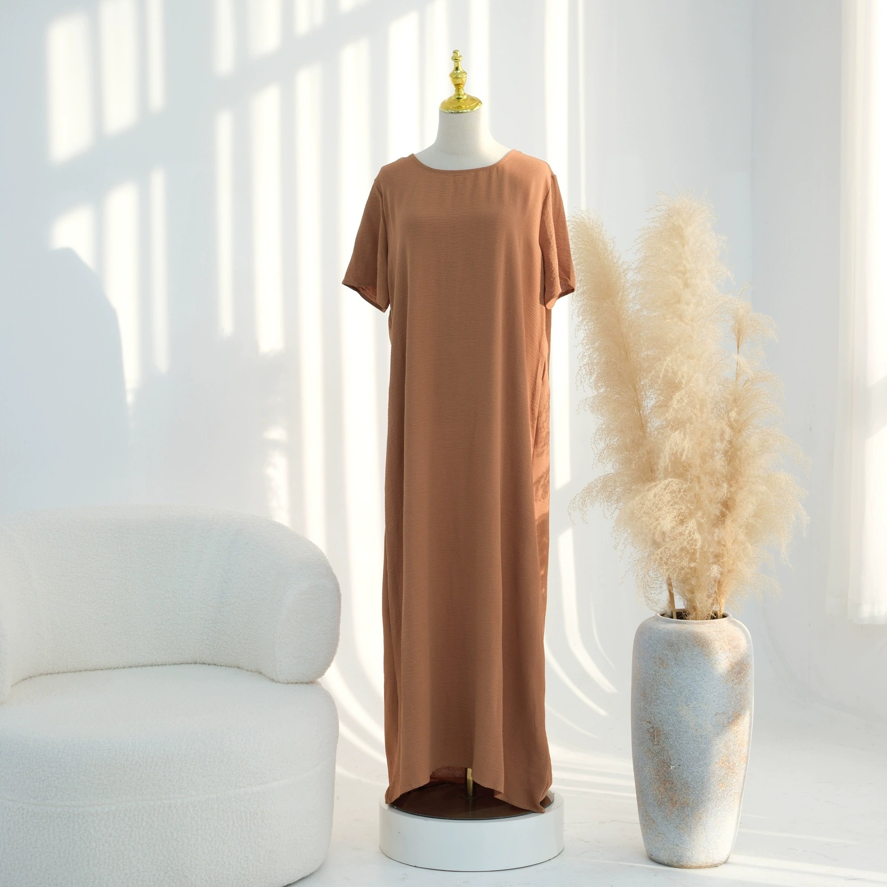 New Solid Color Short Sleeve Inner Dress For Abaya Ice Silk Lady Modest  Ethnic Styl Inner Slip Dress Abaya| Alibaba.com