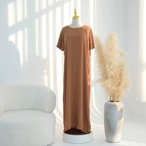 Nouvelle robe intérieure unie à manches courtes pour abaya, en soie glacée, style ethnique, pour femme, modeste - Product Image 2