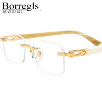 Gafas Borregls de cuerno de búfalo para hombre, diseño de marca de lujo, cuadradas, sin montura, para mujer, ópticas, 0034