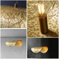 Lustre à LED pour la décoration intérieure de la salle à manger Chambre à coucher Loft Restaurant Suspension moderne Tout en cuivre Feuille de Lotus Suspension