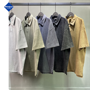 Custom 2023 Summer New oversize Streetwear Heavyweight Acid Wash <span class=keywords><strong>Polo</strong></span> da uomo <span class=keywords><strong>Vintage</strong></span> - Product Image 1