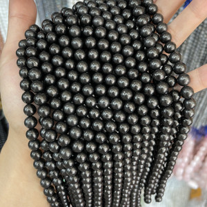 Cuentas Sueltas de Shungita de Origen Natural, Redondas de 6/8/10 mm, Color Negro - Product Image 1