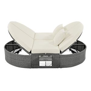 Modern Foldable Outdoor Sun <b>Bed</b> Patio 2-Person Daybed Cushions Pillows <b>Rattan</b> Iron <b>Frame</b> Garden Reclining Chaise Courtyard - Product Image 2