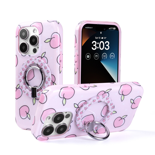 clear Magnetic 3D Sublimation UV Print Phone Cases with Hidden Ring Stand Custom logo Phone Cover for iPhone 15 16 17 Pro Max