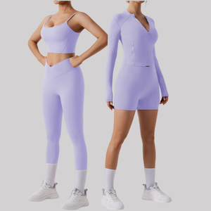 2025 da donna per allenamento con reggiseno sportivo da donna, pantaloncini da ginnastica a vita incrociata, Push Up, giacche con cerniera, Yoga, abbigliamento Fitness - Product Image 1