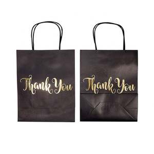 Thank You Black Cardboard Gift <b>Paper</b> <b>Bags</b> with Foil Gold Stamping - Product Image 3