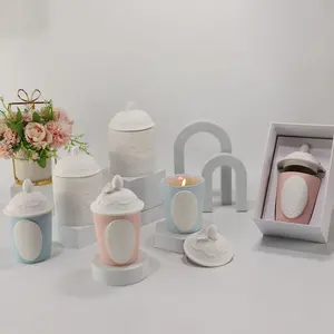 Atacado personalizado grande vela jar cerâmica outros castiçais vela frascos vasos com tampas em Massa