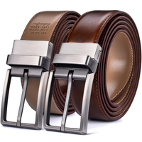 Sabuk Kulit Pria Desain Baru 3.2CM Coklat dan Khaki Sabuk Kulit Asli Bolak-Balik untuk Pria Dengan Gesper Putar