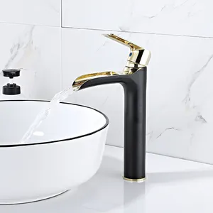 YUNDOOM robinets de lavabo de salle de bains, OEM de grande taille, moderne Griferia Grifo cascade montée sur le pont de salle de bains or noir laiton