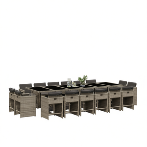 Set da Pranzo da Giardino in Rattan Grigio, 16 Pezzi, Arredamento da Esterno Resistente alle Intemperie, Design Contemporaneo - Product Image 1