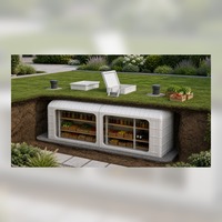 Cave de jardin souterraine modulaire en PRV avec rangement pour aliments et vins, et étagères sur mesure pour installation en extérieur